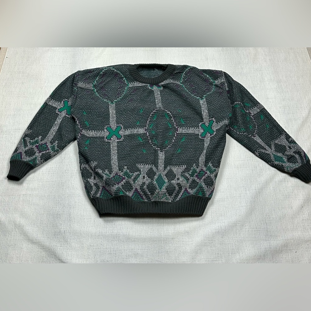80s 90s Vintage Sweater black,purple,grey,aqua